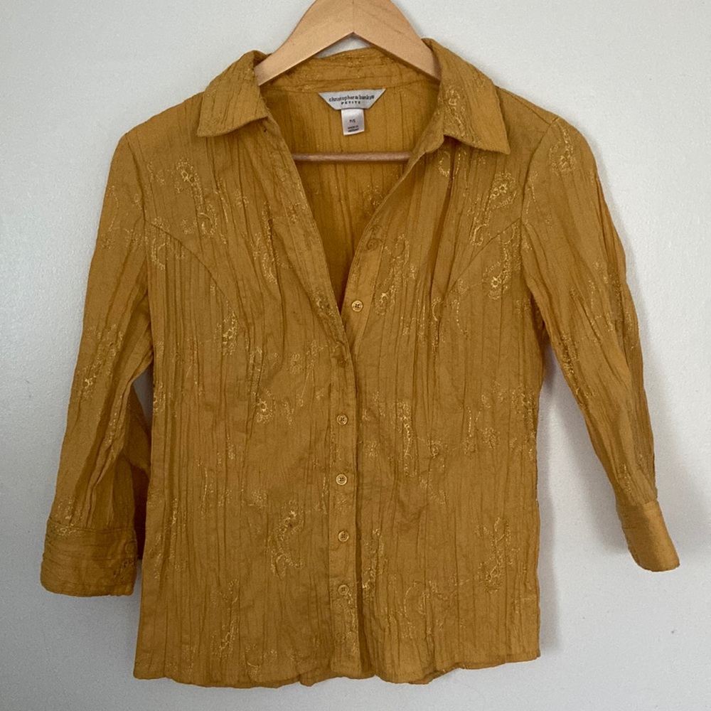 Yellow embroidered Christopher & Banks petite Button-down